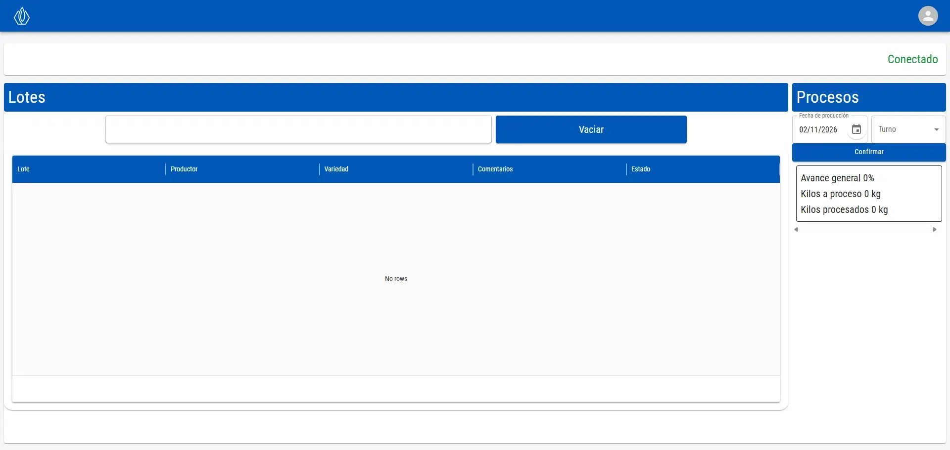 Módulo de vaciado - Obtención de lotes y trazabilidad
