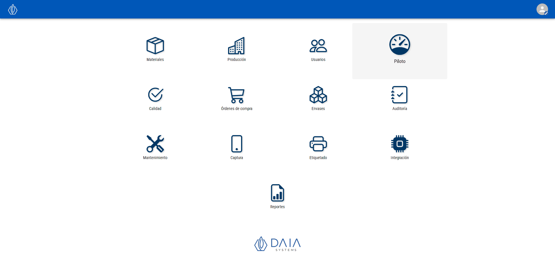 Daia ERP - Pantalla de inicio