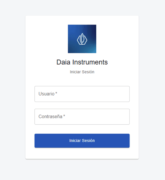 Pantalla de acceso a Daia Instruments